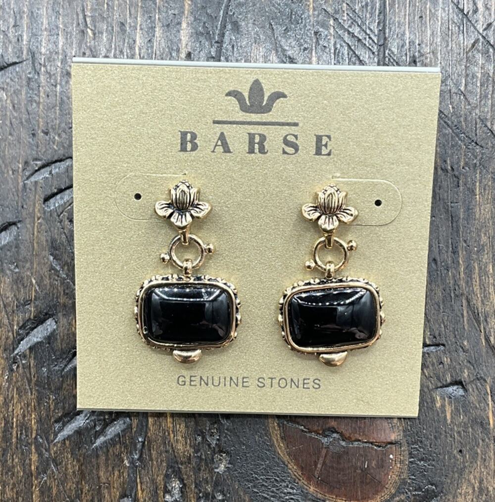 Barse Ophelia Rectangle Earrings- Black Onyx- Bronze- NWT